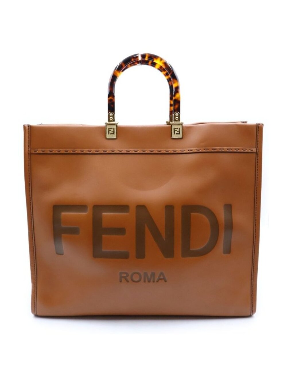 Fendi Sunshine Medium Tote Bag Brown Leather Gold